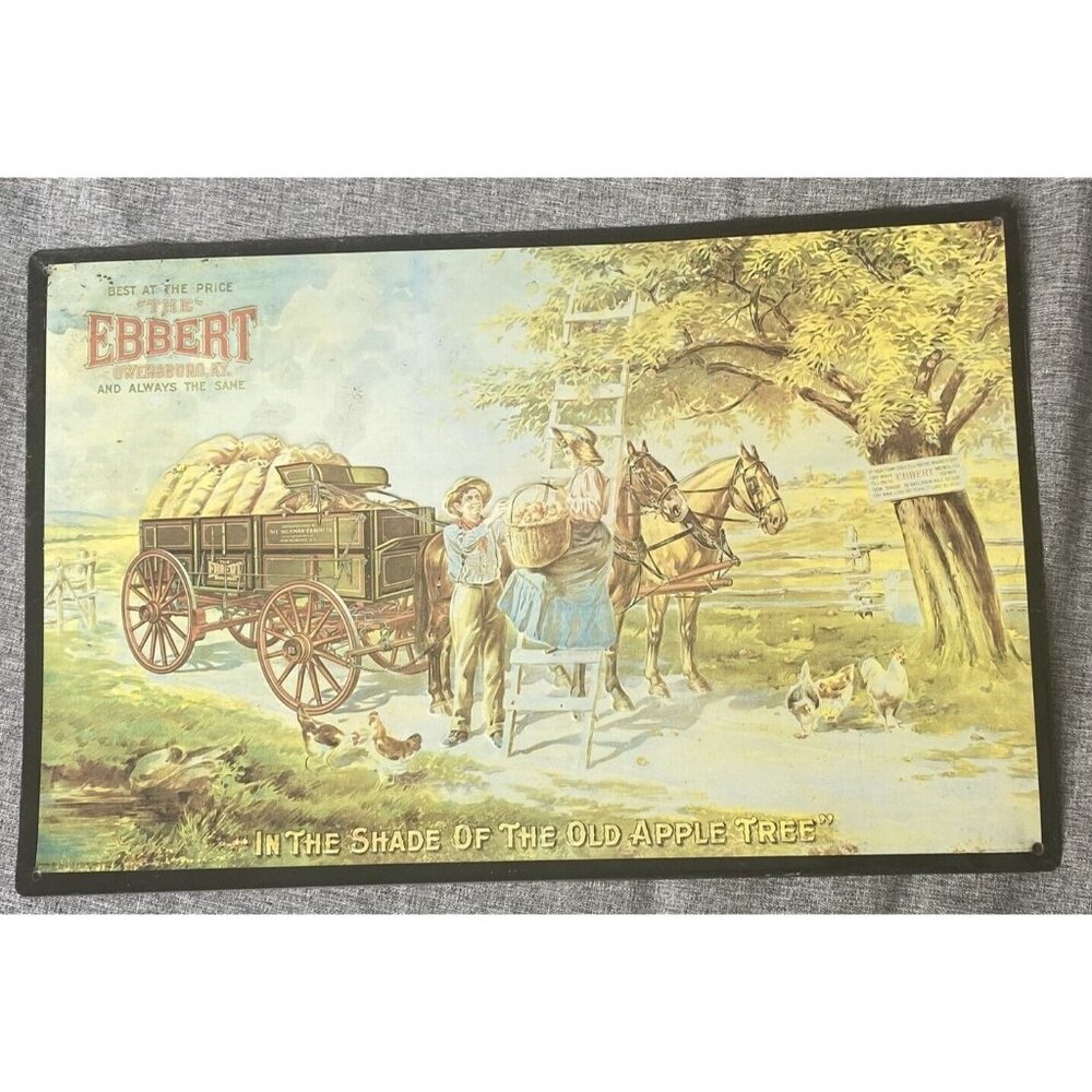 EBBERT WAGON TIN SIGN 17" VTG ADVERTISING METAL REPRO KENTUCKY APPLE ORCHARD